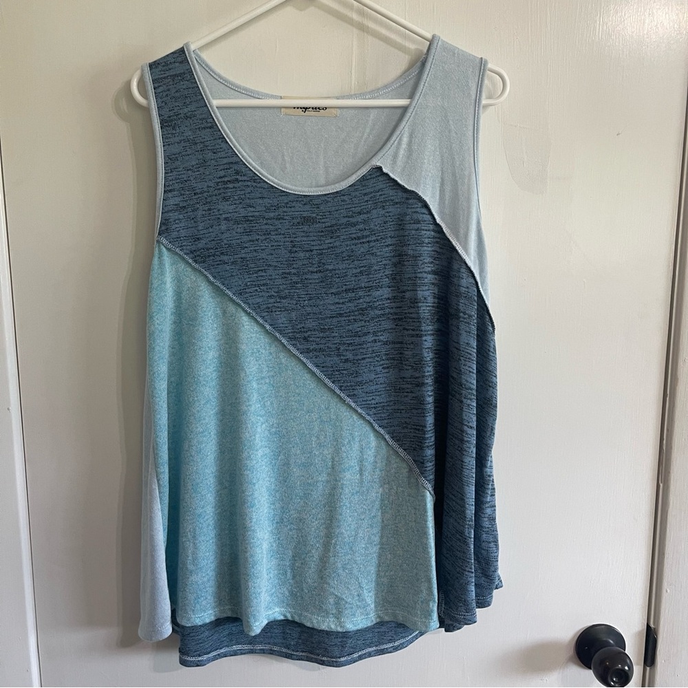 Haptics by Holly Harper Women’s Elegant Blue Colorblock Tank Top Size Large